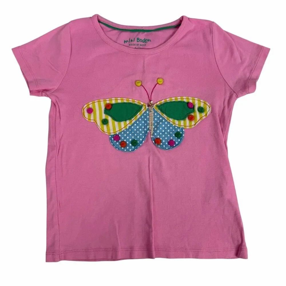 MIni Boden Pink Butterfly size 6-7 Short Sleeve T-shirt